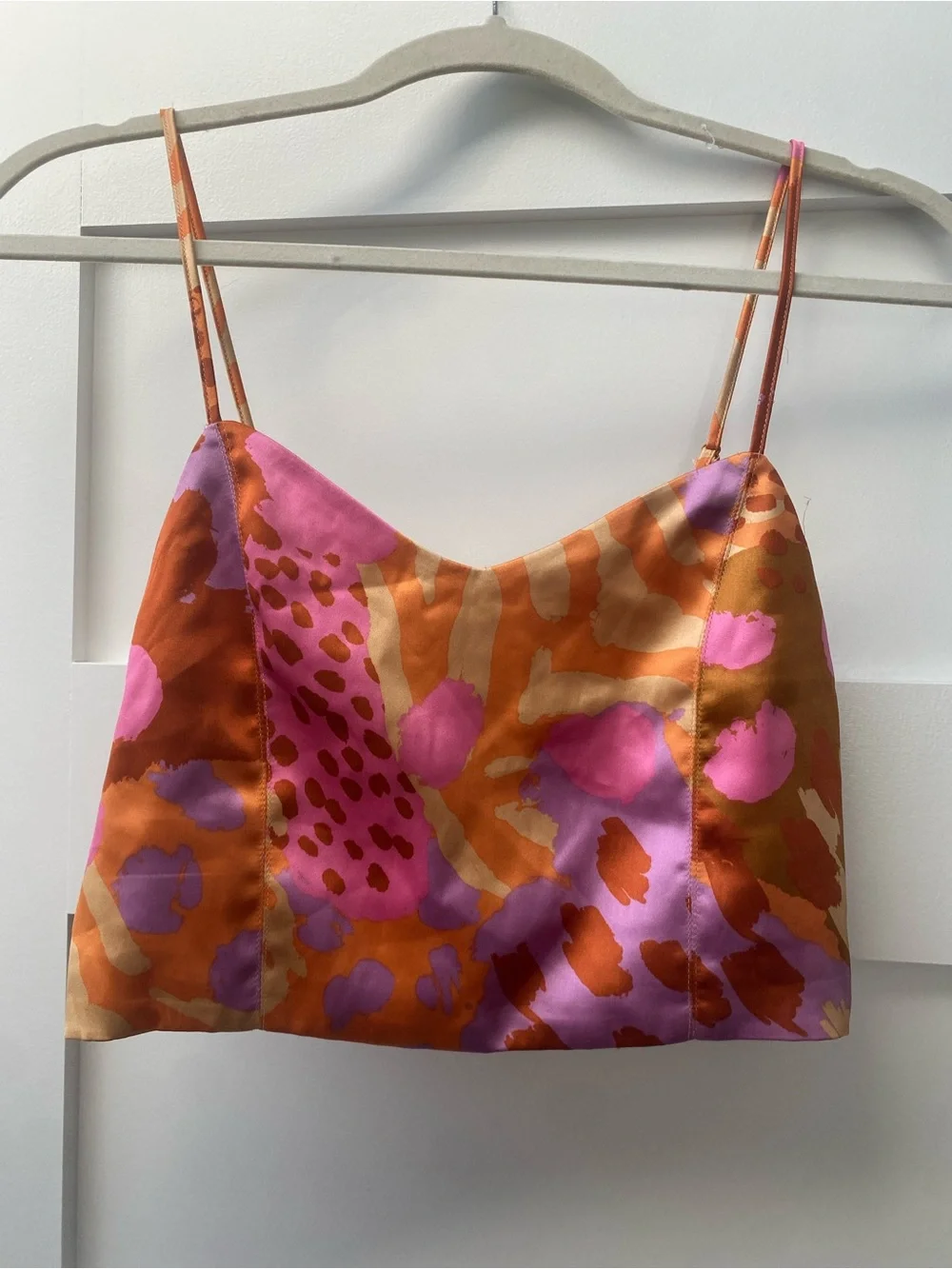 Christian Lacroix designer Satin Wide-Leg Pants in Pink & Orange Abstract Print